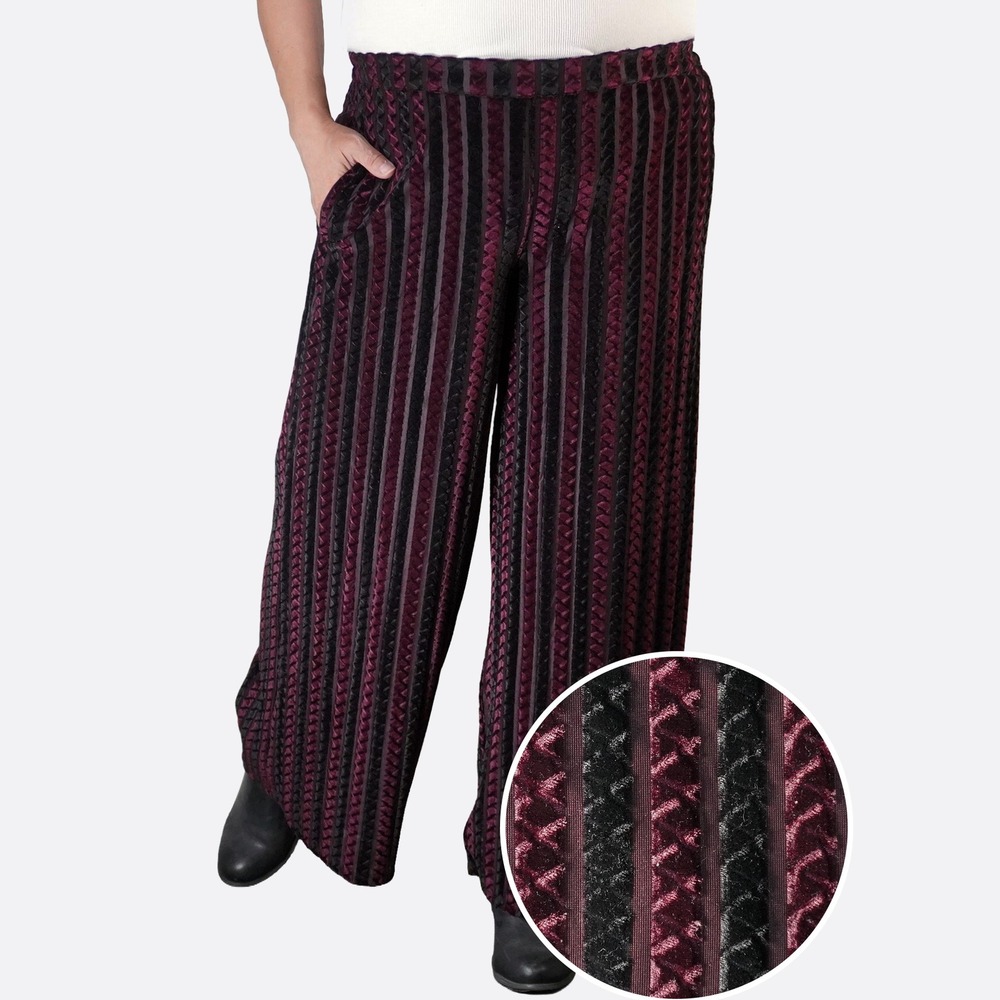 Liverpool Velvet Burnout Striped Burgundy Black Wide Leg Pants L Dark Romance